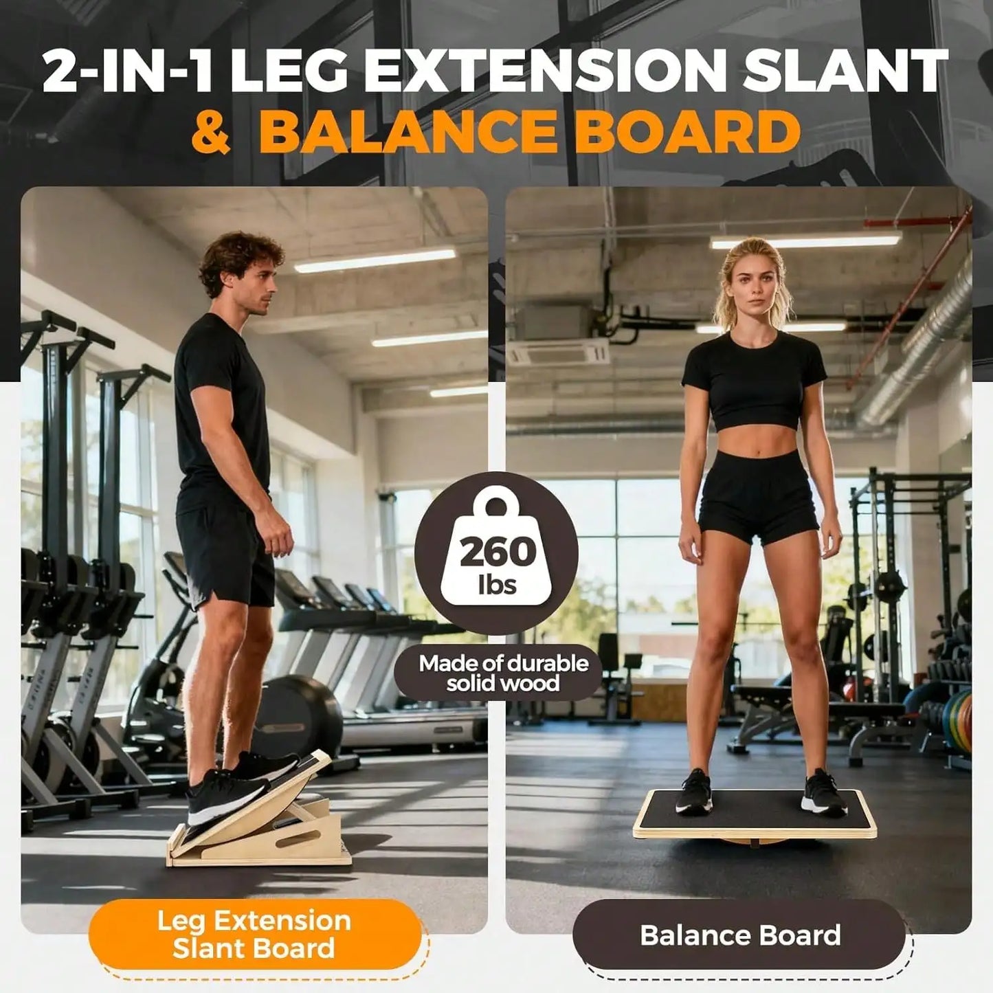 2 in 1 Wooden Balance Board & Calf Stretcher Slant Board/Adjustable Incline Ankle Stretch Board, Anti-Slip Wobble Board Foot Stretch