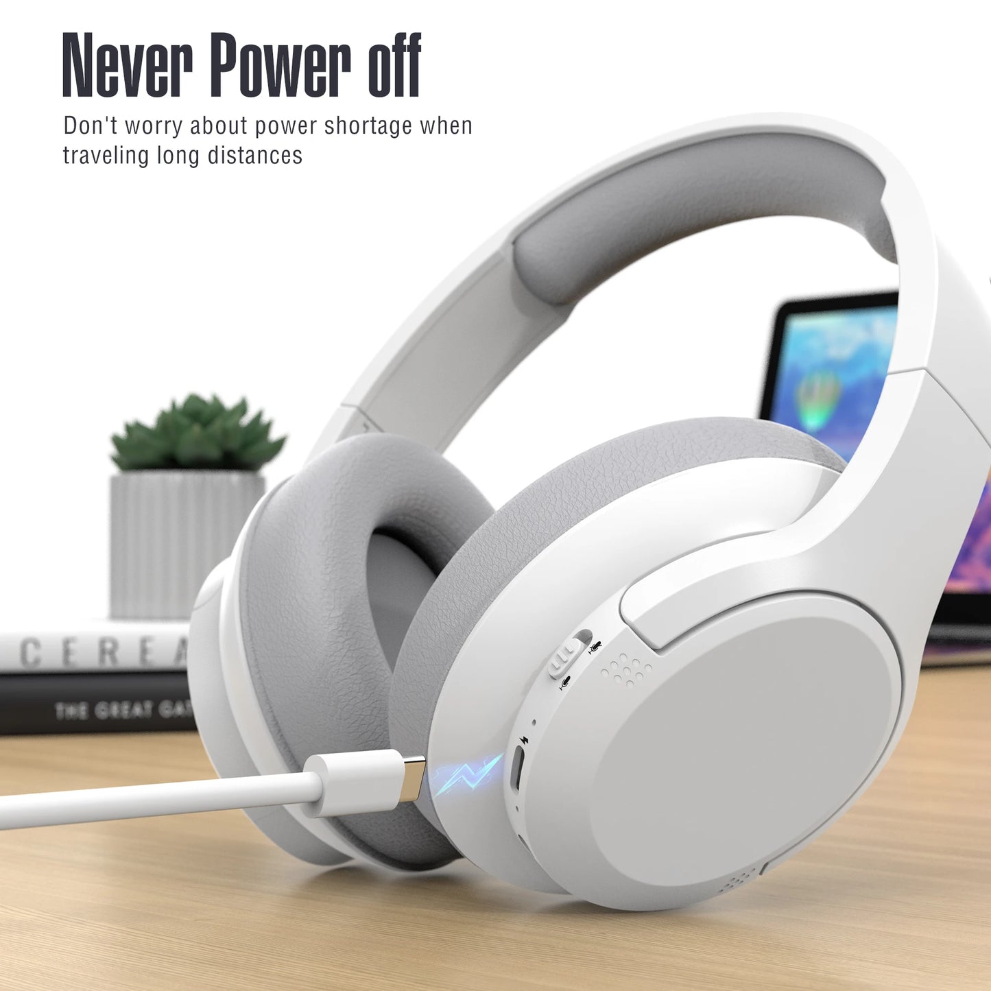 Bluetooth Wireless Over-Ear Headphones with 48H Playtime/and with Microphone, HiFi Stereo Foldable Lightweight Headphones