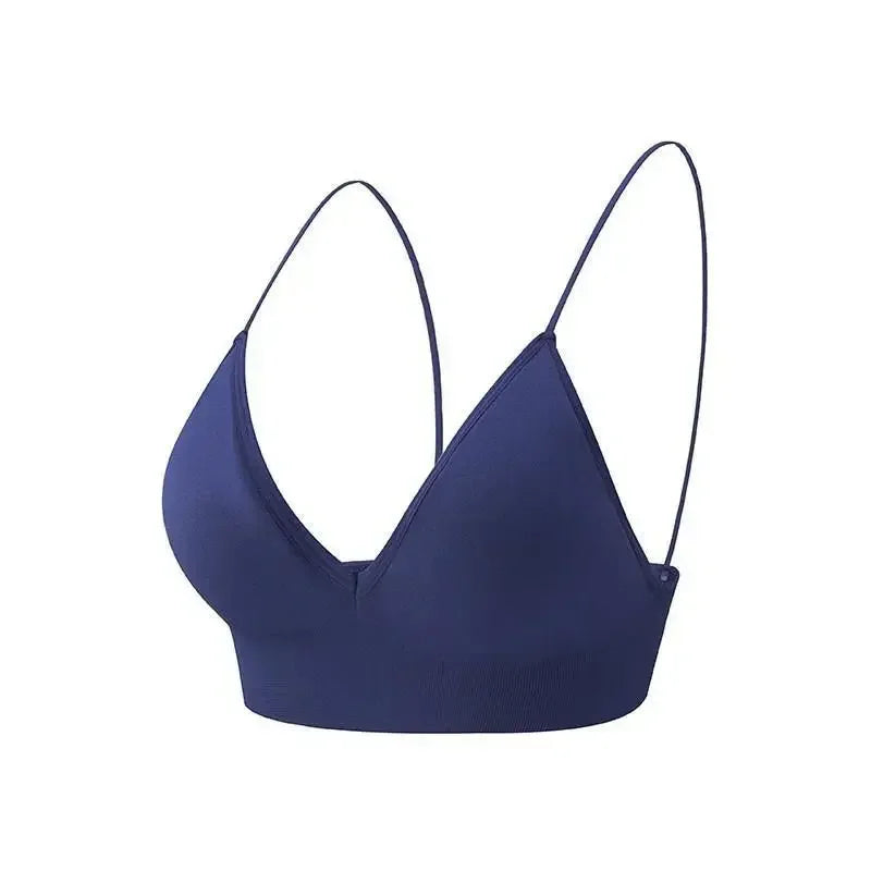 Women V Neck Seamless Triangle Cup Bra Camisole Breathable Gather Up/Chest Wrapped Underwear for Sports Fitness Yoga Casual