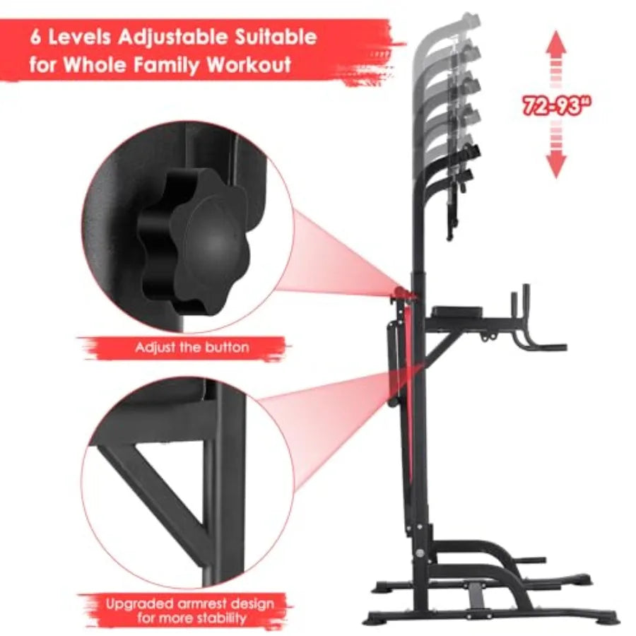 Arlopu Power Tower with Bench Pull Up Bar Stand Dip Bar/Folding Bench 4 Ropes Strength Training Multi-Function Fitness Equipment