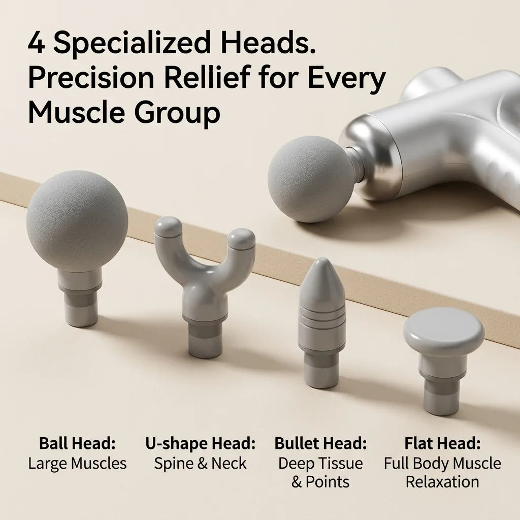 Massage Gun Deep Tissue Percussion Muscle Massager/Professional Handheld Electric Massager for Athletes Pain Relief 6 Speeds 4 Heads