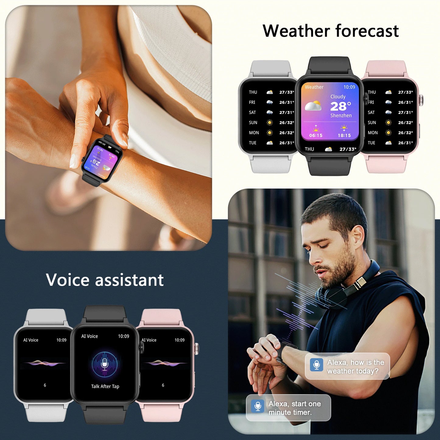 IOWODO Smart Watch for Men Women Bluetooth Call, AI Voice/1.85" HD Fitness Watch with Heart Rate SpO2 Monitor Message Alert