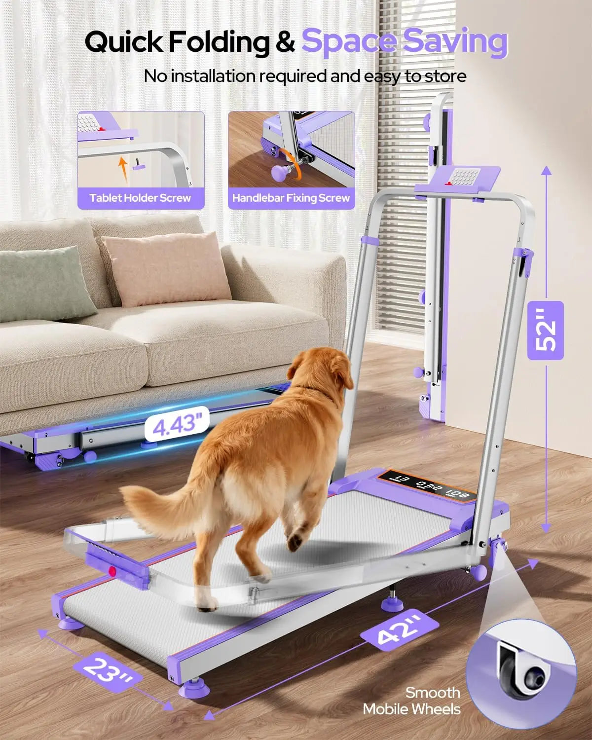 Walking Pad Treadmill with 15% Incline/Adjustable Height,3.5HP Walking Pad/with Handle Bar Foldable Under Desk Treadmill 350LBS