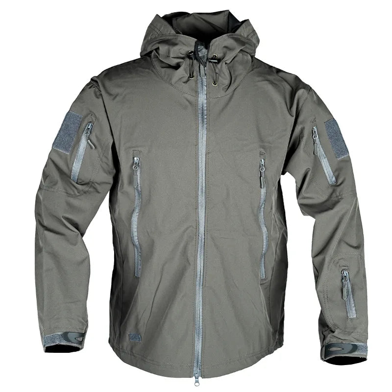 Men's Military Tactical Jackets Full Zip Shark Skin Soft Shell Tactical/Waterproof Windbreaker Outdoors Hiking Hooded Coat S-4XL