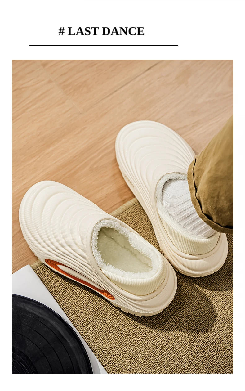 New Fashion Cotton Men's Slippers Winter Warm Plush Men Slides/Waterproof Men Indoor Outdoor Men's Warm Shoes