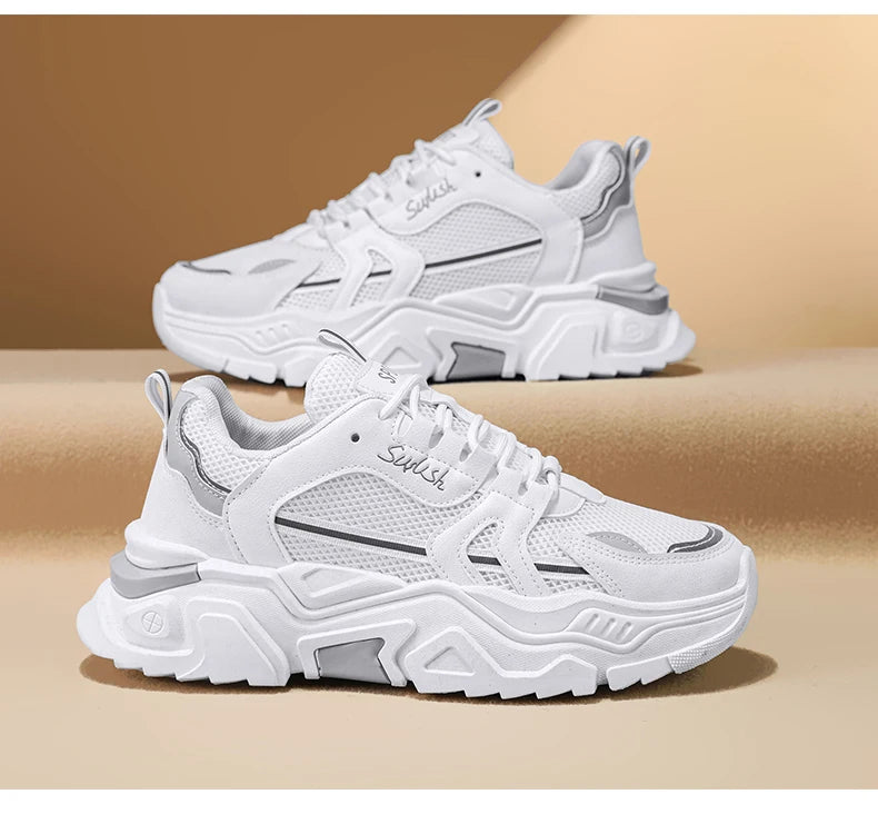 Men's thick soled casual mesh panel shoes summer breathable/soft soled running shoes outdoor fashion sports shoes male sneakers