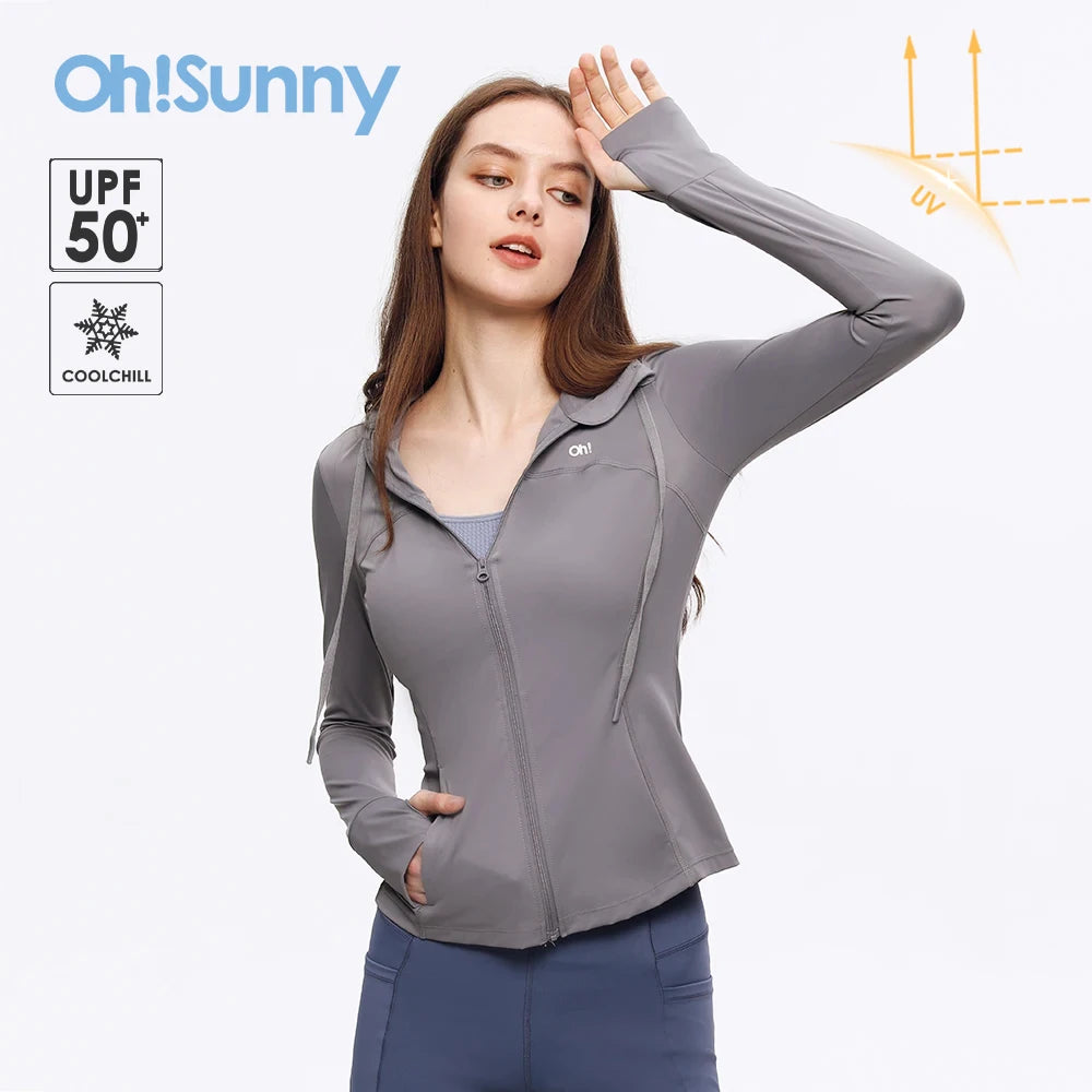 OhSunny Slim Fit Jackets Spring Summer New Coolchill-160 Sun Protection/Long Sleeve Yoga Coat for Women Outdoor Sports