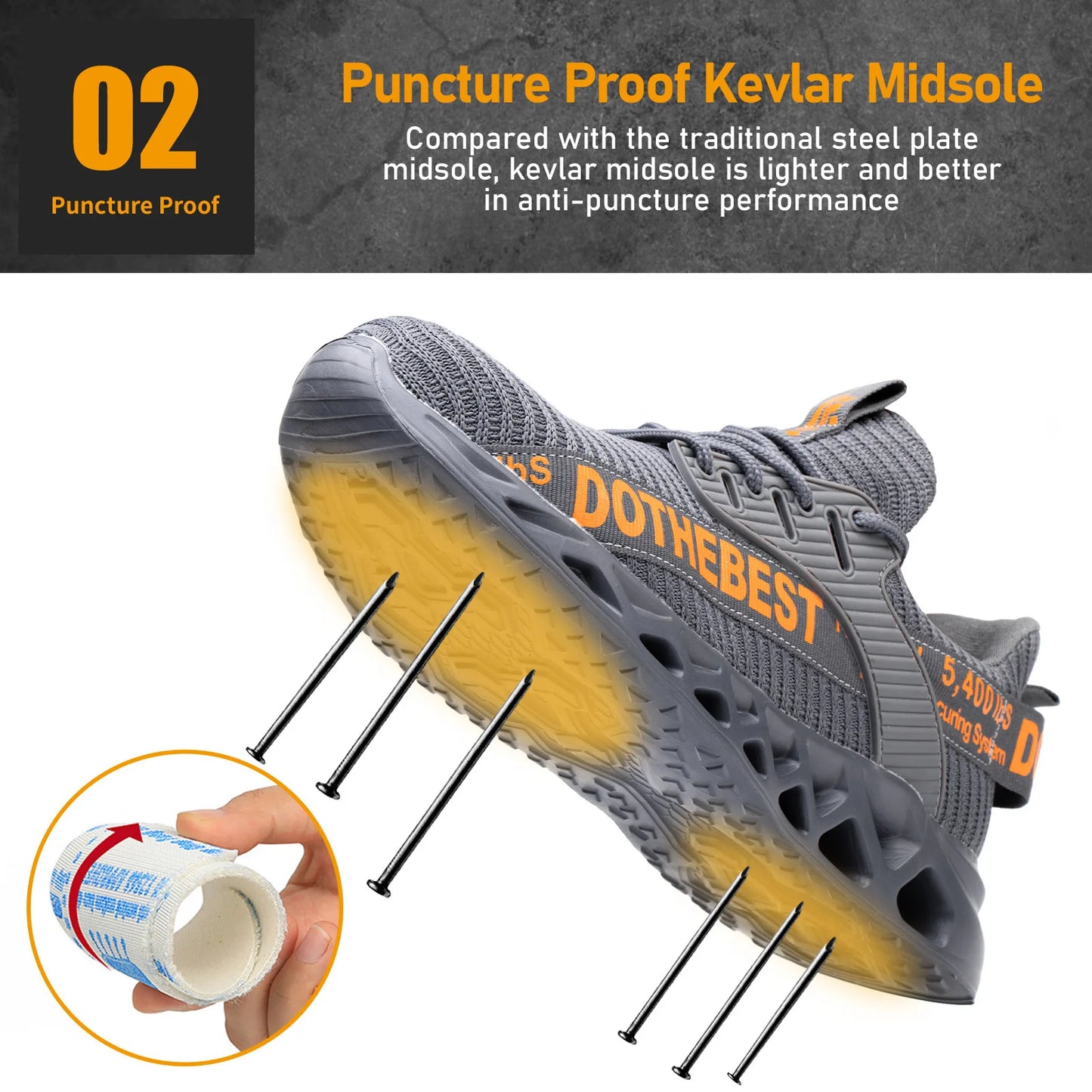 Steel Toe Work Safety Sneakers for Men Lightweight/Anti-Smash Anti-Puncture Protective Shoes