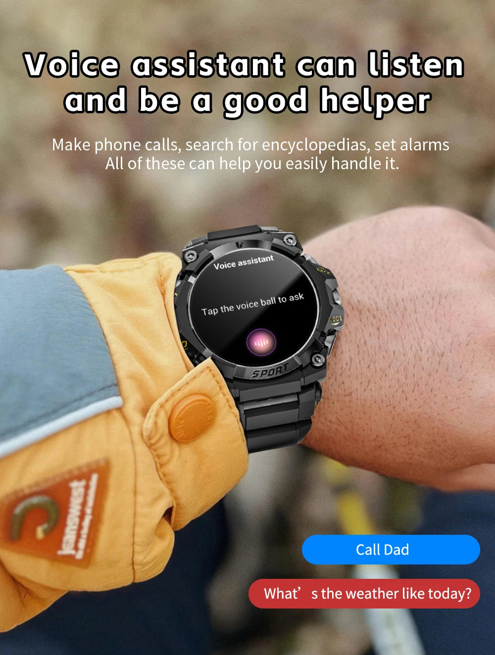 LOKMAT New Rugged Smart Watch Bluetooth Calls Wristband/Fitness Tracker Flashlight Message Push Heart Rate Monitor for Phone