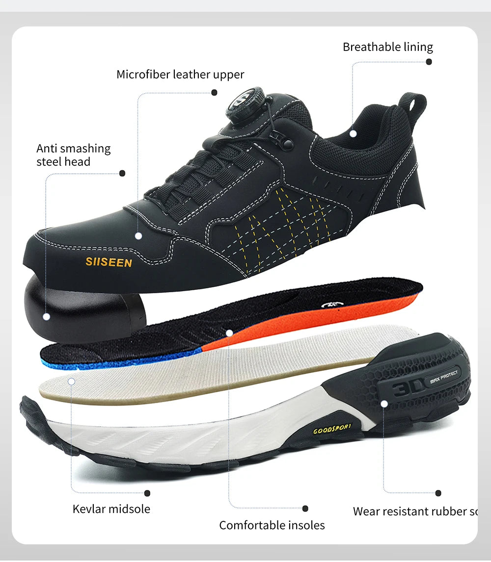 NEW Work Safety Shoes for Men Steel Toe Cap 4.0 KEVLAR Rotating Button/Work Sneakers Anti-smash Puncture-Proof Shoes Work Boots