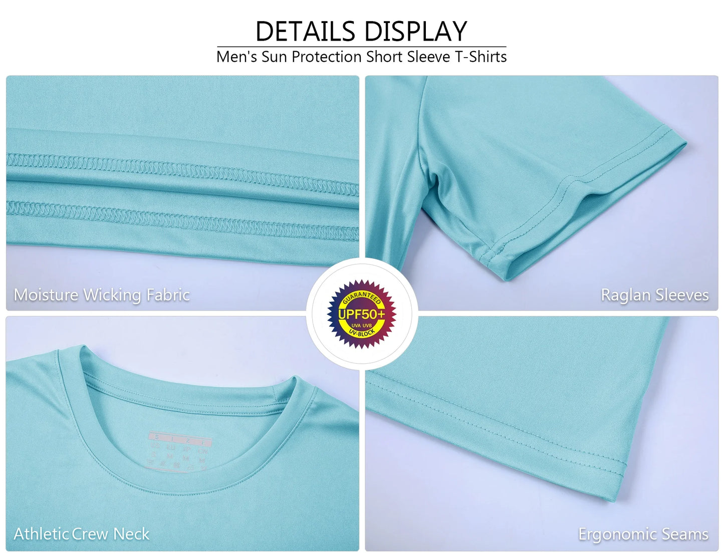 Men's UPF 50+ Shirt Sun Protection SPF UV Moisture Wicking/Lightweight Quick Dry Swim Rash Guard Short Sleeve Athletic Running