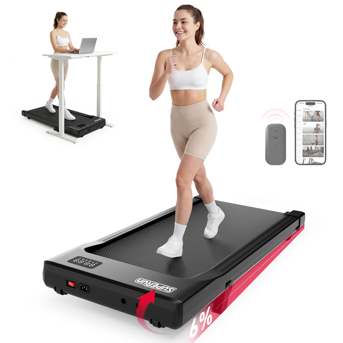 Walking Pad Under Desk Treadmill 2 in 1 Portable Treadmill/with Remote Control LED Display 2.5HP Walking pad for Home Gym