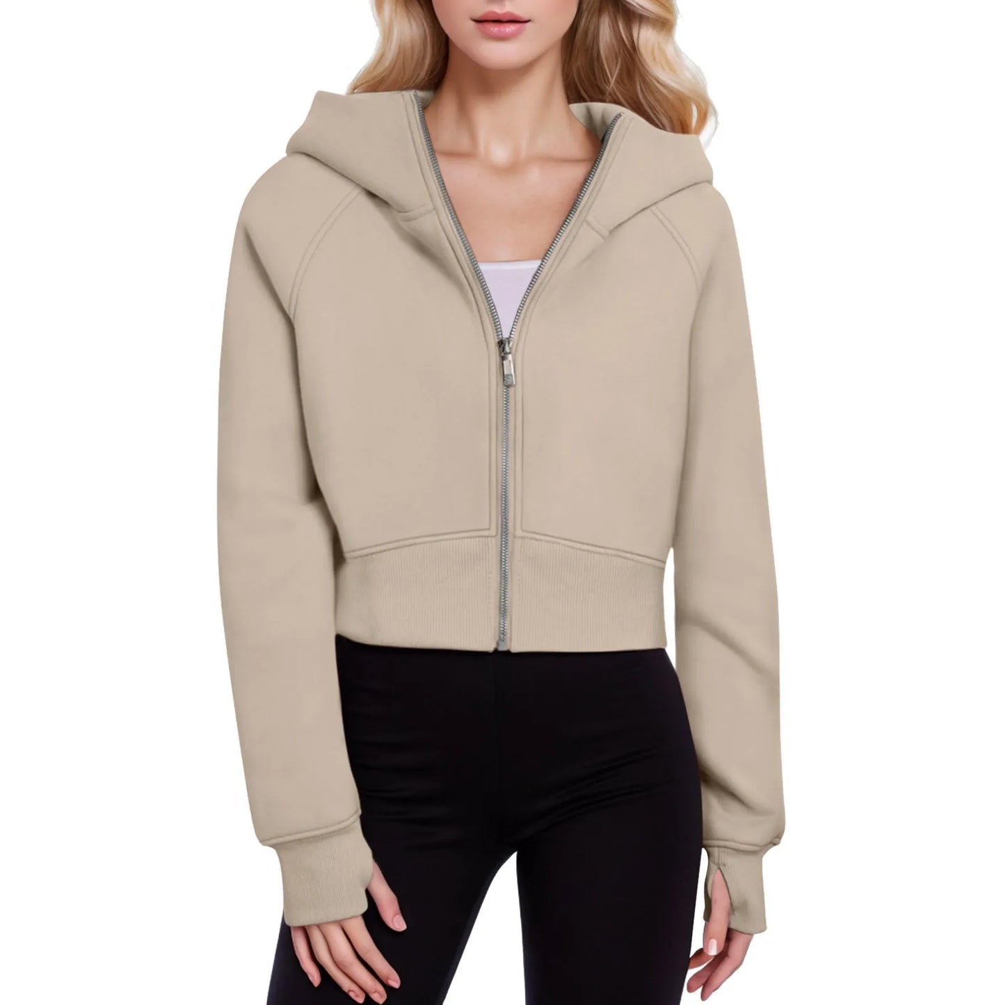 Women's Zip Up Cropped Sweatshirts Jacket Fall Outfits/Casual Long Sleeve Outerwear Tops Winter Fall  Jackets