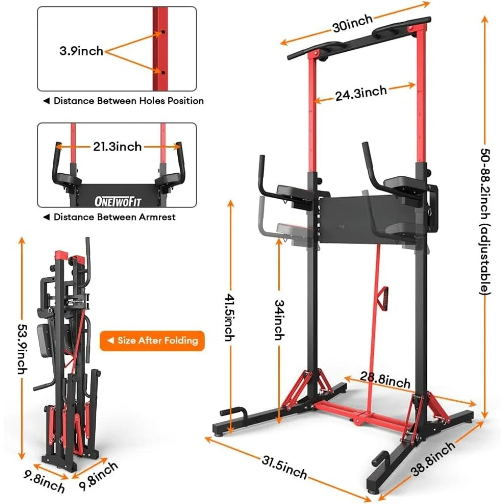 Pull Up Bar Station Multi-Function Adjustable Height Foldable Dip Station/Heavy Duty Strength Training Fitness Equipment