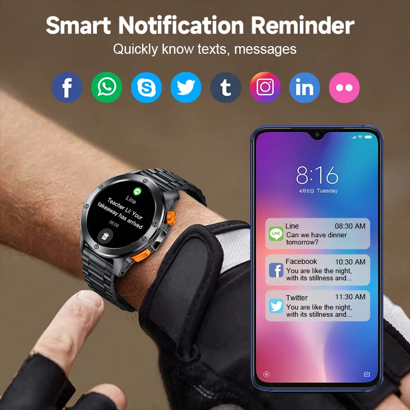 LIGE Sports Smart Watch Men LED Flashlight IP68 Waterproof/Bluetooth Call Health Watches Voice Assistant Military Smartwatch Men