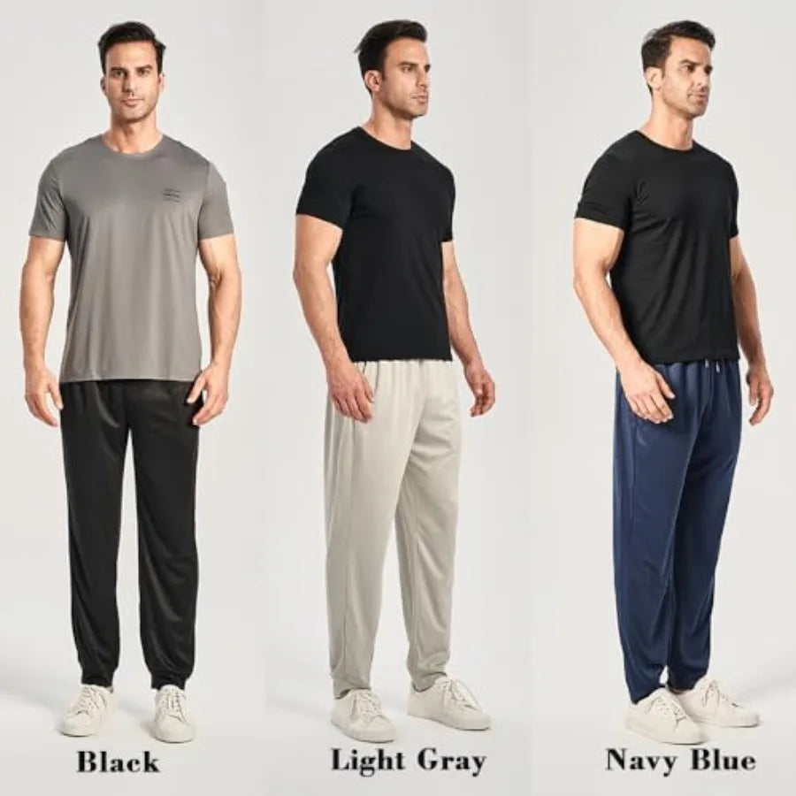 Men's Mesh Jogger Sweatpants 3 Pack Lightweight Quick Dry/Athletic Pants with Zipper Pockets for Workout, Running