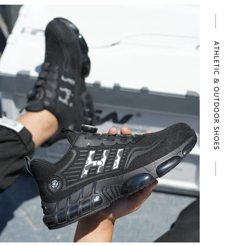 Lace-Free Men's Breathable Casual Work/Safety Shoes with Impact and Puncture Resistance