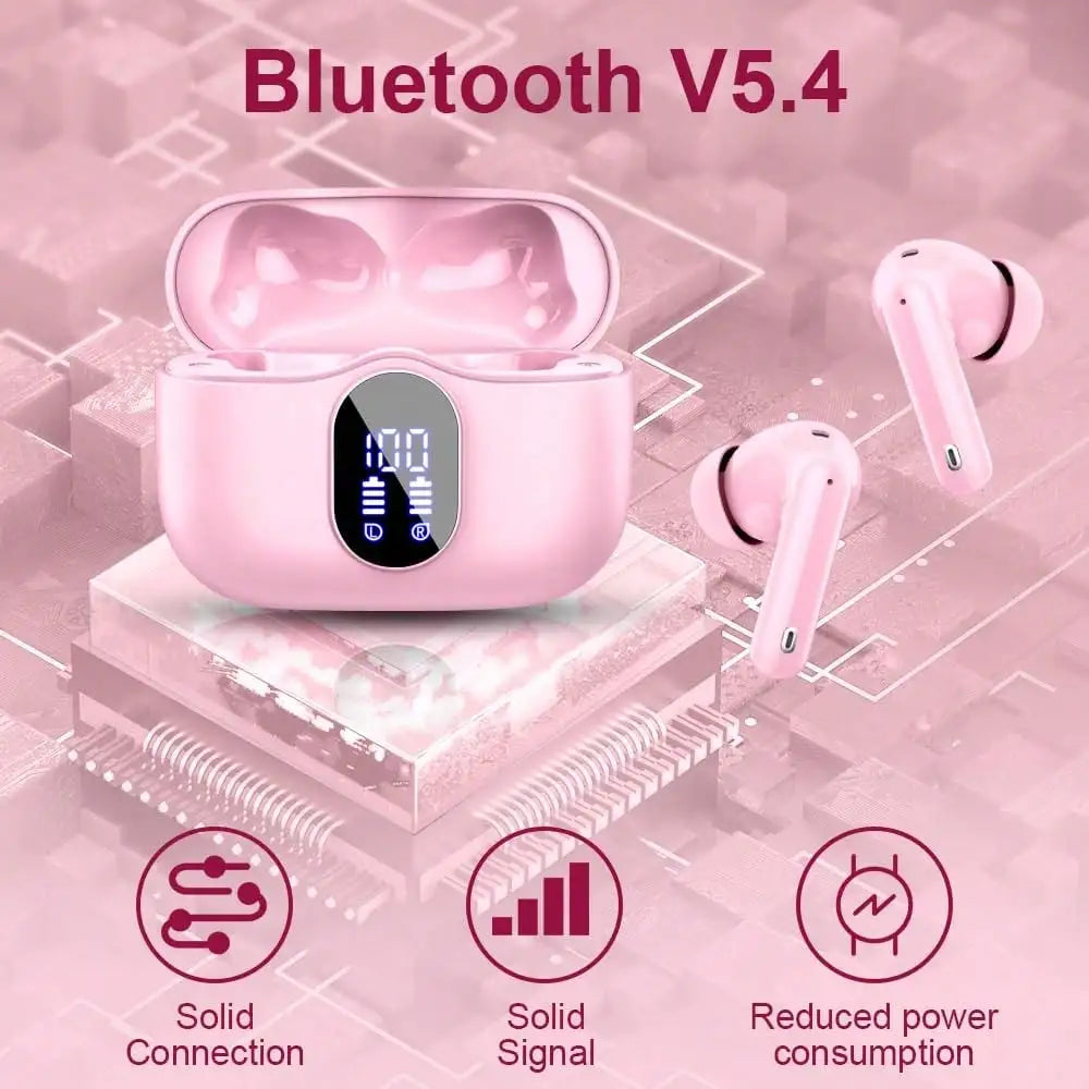 Ordtop Wireless Earbuds Bluetooth Headphones 48H Playtime Ear Buds/With LED Power Display, IPX7 Waterproof Bluetooth 5.4 Earphones