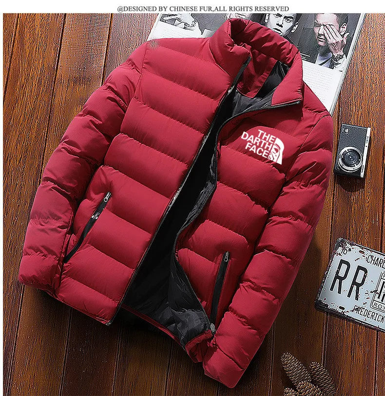 men's trendy casual wear new warm parka winter coat solid color/stand up collar zipper windproof cotton printed jacket