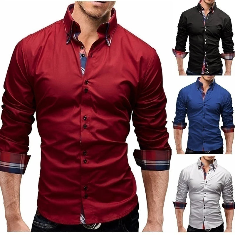 large men's long sleeve shirt slim fit/double neck casual shirt men's shirt