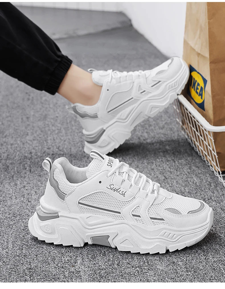 Men's thick soled casual mesh panel shoes summer breathable/soft soled running shoes outdoor fashion sports shoes male sneakers