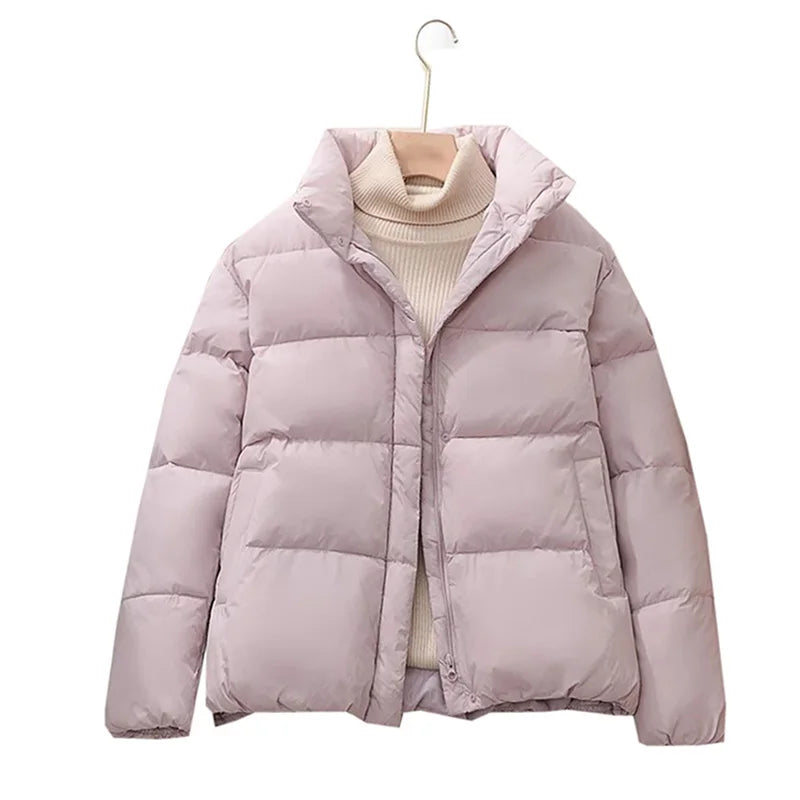 Solid Color Winter Coat Casual Women Parkas Casual/Stand Collar Female Outerwear Fashion Women Coats