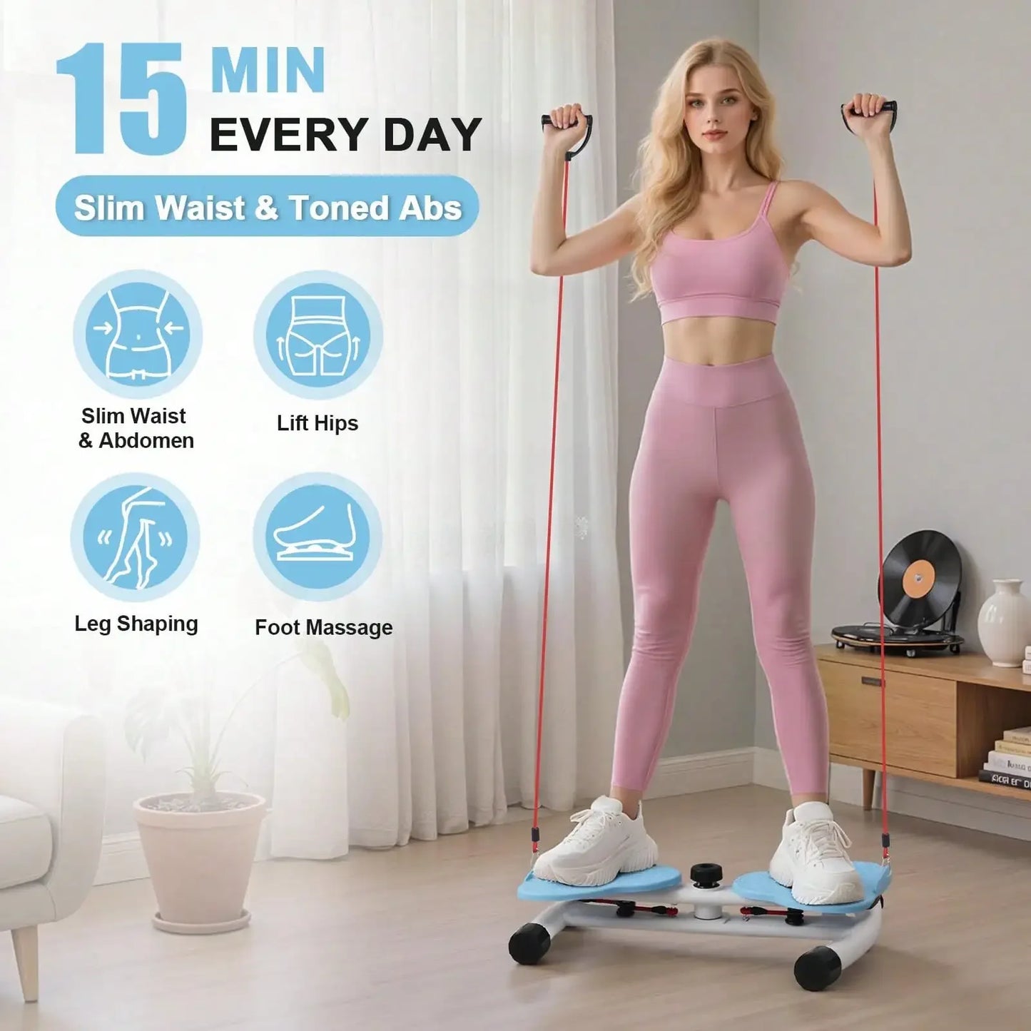Twist Waist Disc Board with Resistance Bands, Multifunctional Home/Fitness Foot‑Twist Exercise Machine, Portable Waist‑Shaping
