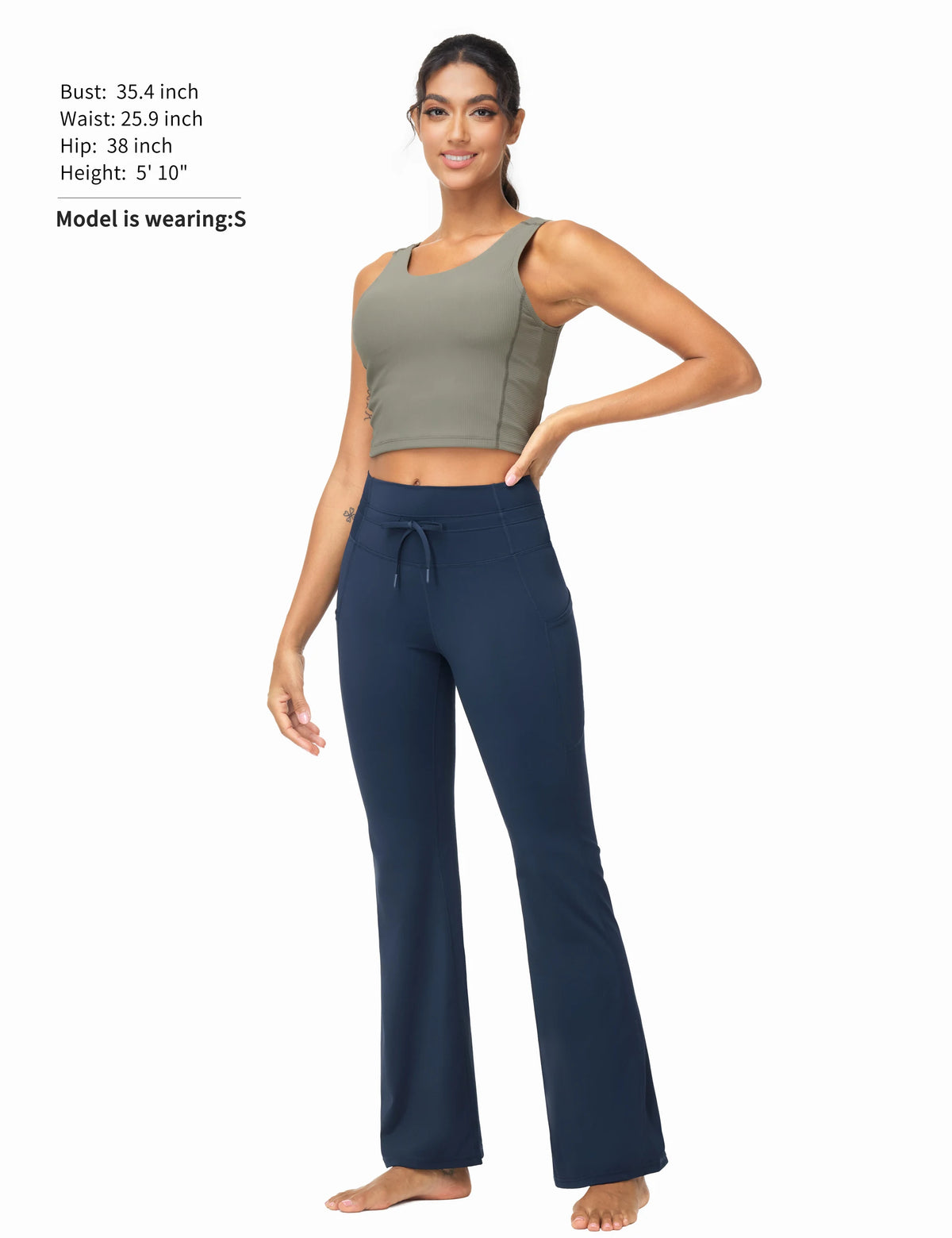 THE GYM PEOPLE Women's High Waisted Drawstring Flare Leggings/Workout Soft Stretchy Bell Bottom Yoga Pants with Pockets