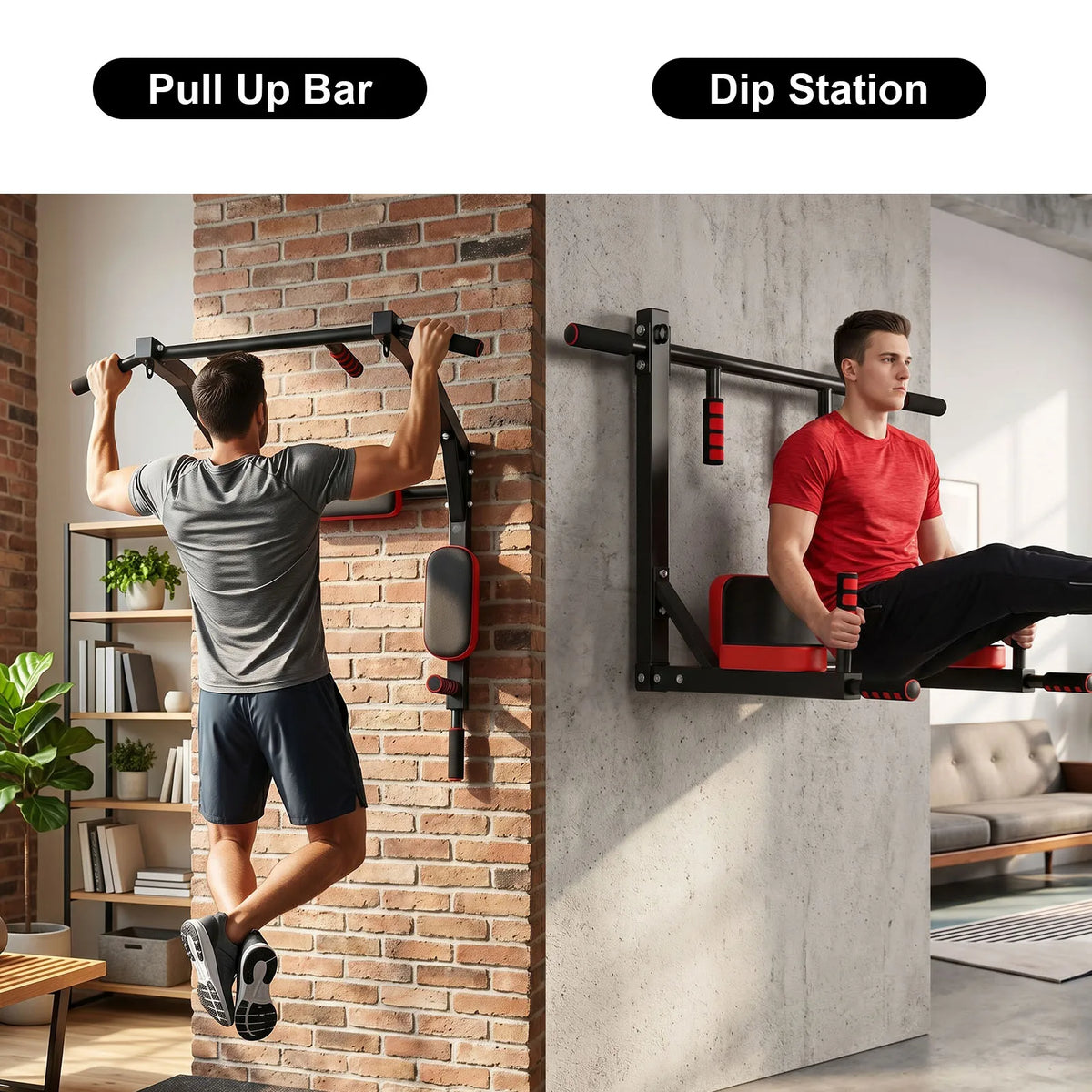 Wall Mounted Pull Up Bar Wall-Mounted Pull-Up Bar Dip Station/Multifunctional for Home Gym Indoor Workout Supports to 551LBS