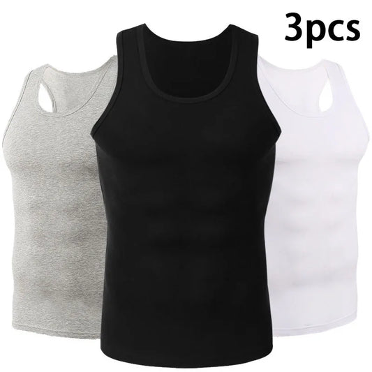 3pcs Pure Cotton Men Four Seasons Vest Simple Fit/Sports Fitness T-shirt Middle-aged Casual Sleeveless Tops L-4XL