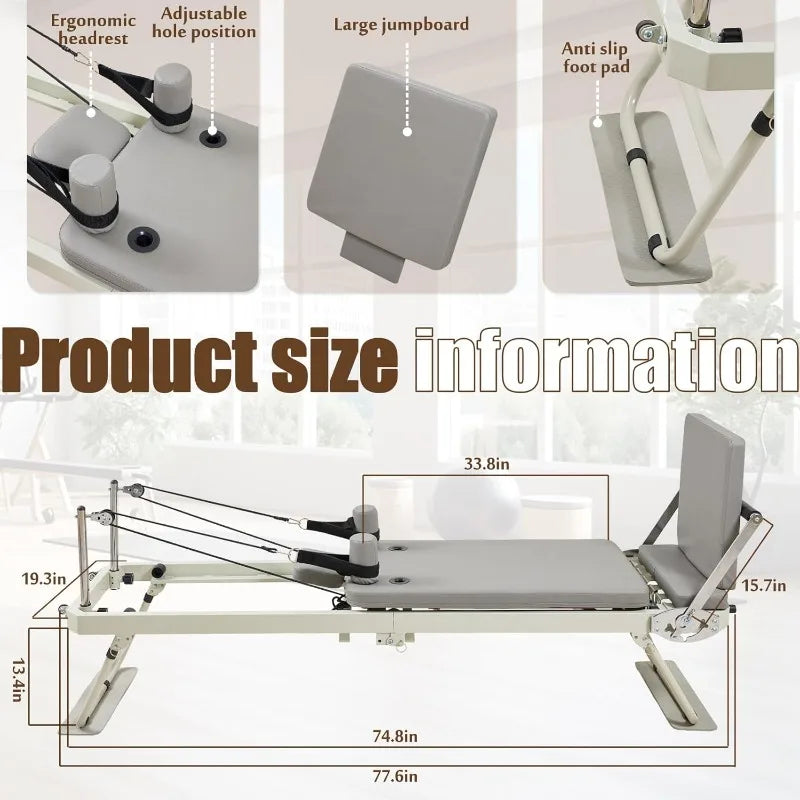 Pilates Reformer Foldable Pilates Reformer Home Gym Equipment/Core Pilates Bed for Home Workouts with Dual Resistance