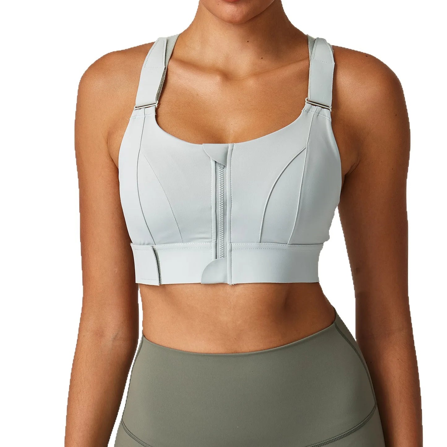 Large size sports lingerie women's shock-proof high-strength/front zipper Velcro fitness running fixed cup yoga bra