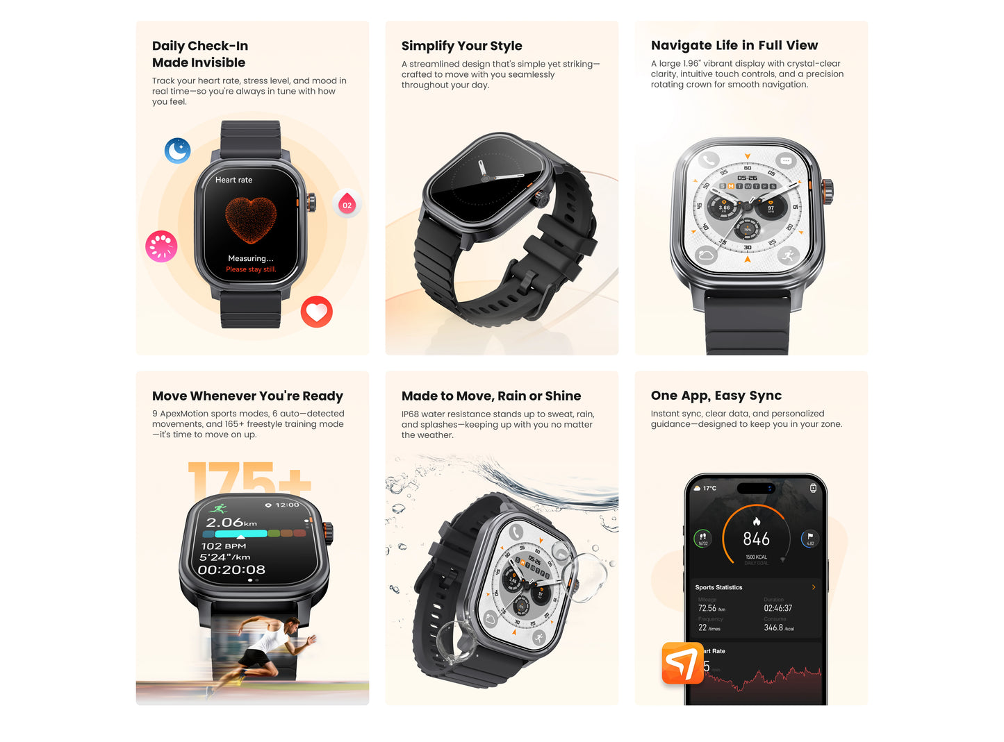 Original KOSPET PULSE Smart Watch Men Women 1.96" AMOLED BT Call/IP68 Waterproof 180 Freestyle Training Modes Fitness Monitoring