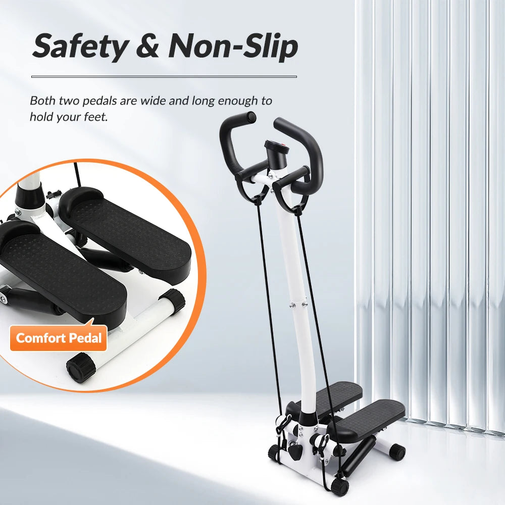 Exercise Stepper Machine Fitness Twist Stepper Stair Step with Handlebar/LCD Monitor Resistance Bands Cardio Workout Home Gym