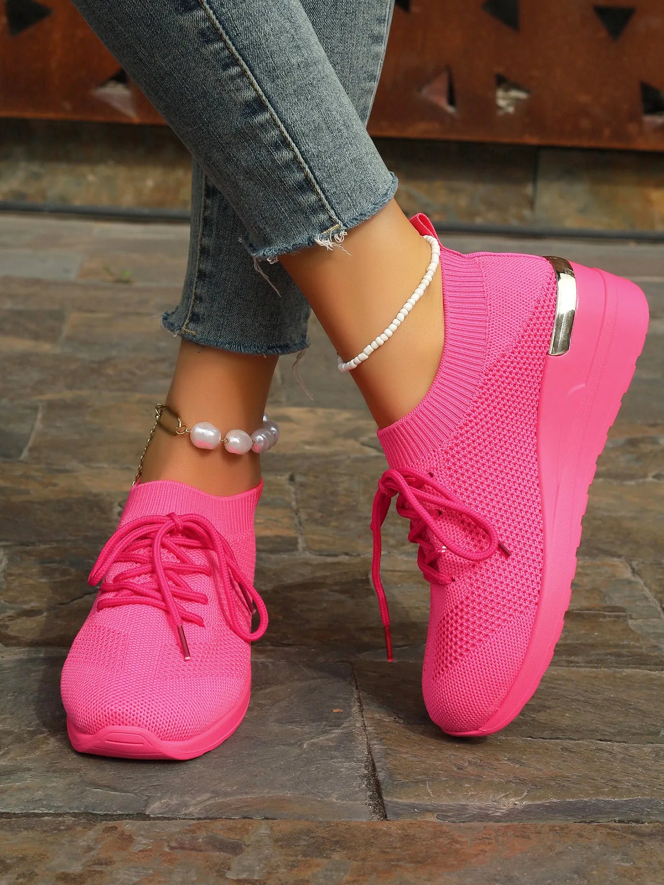 Spring Orange Casual Shoes Breathable Lightweight Wedge Sneakers Women/Woman Slip On Comfortable Outdoors Mesh Sports Shoes