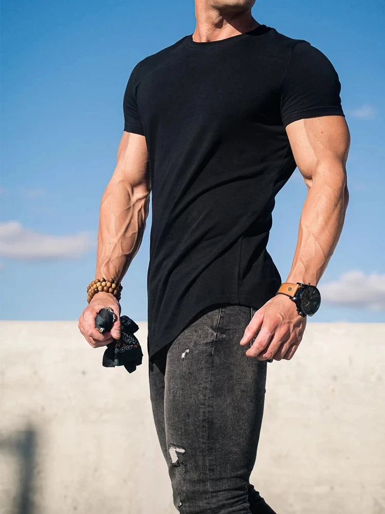 Muscle Fitness T-shirt Summer Men's Athleisure Workout short sleeve/T-shirt High Quality cotton Men T-shirt Gym Sport Shirt Tops