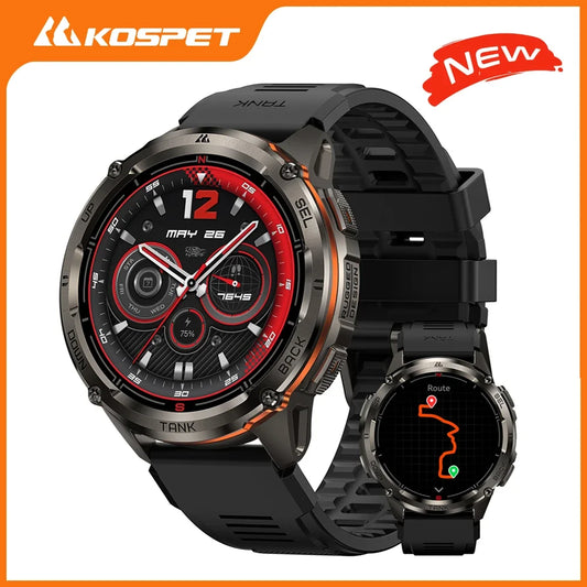 KOSPET TANK T3 Ultra 2 GPS Smart Watch for Men Bluetooth Call/5ATM IP69K Waterproof Men's Watch Stainless Steel Health Monitor