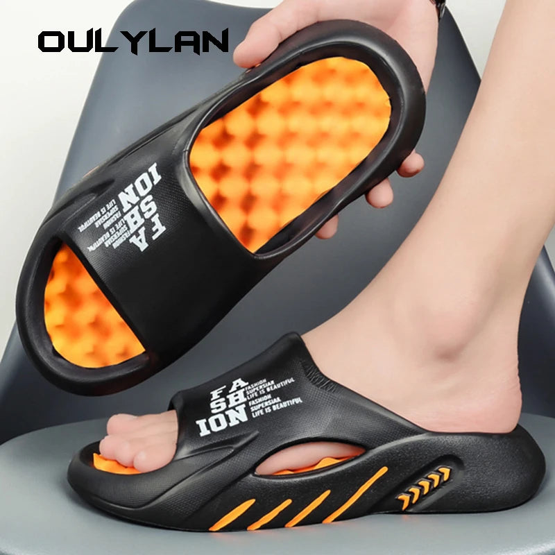 Oulylan Men Massage Slippers Sides Indoor Outdoor Sandals/Casual Shoes Soft Sole Slides Men Flip-flops Men's Sandals