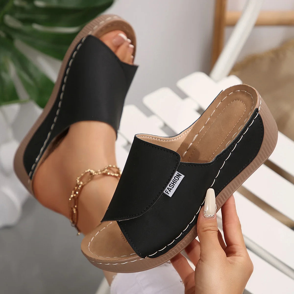 Women's Cork Wedge Platform Slide Mules Single Strap Open Toe/Slip On Sandals Non-Slip Comfort Summer Footwear