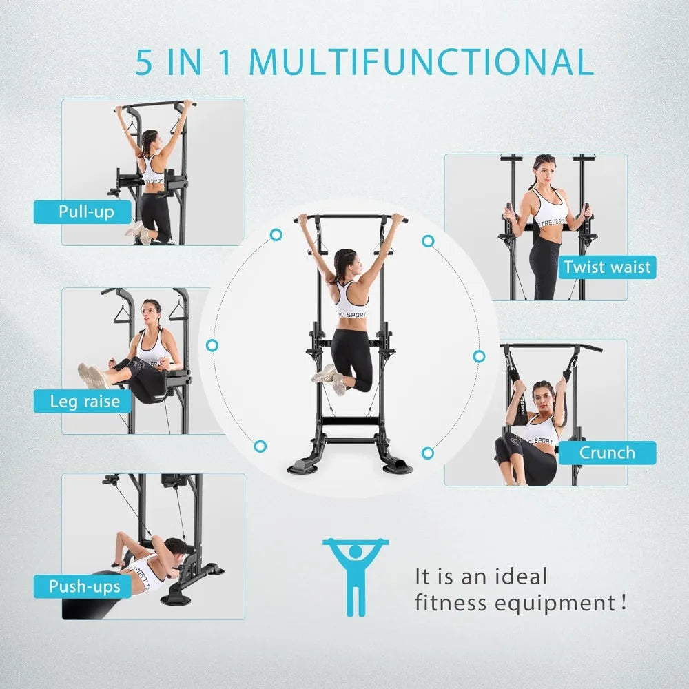 Height Adjustable Multi-Function Power Tower with Backrest Workout/Dip Station Pull Up Bar Stand Fitness Strength