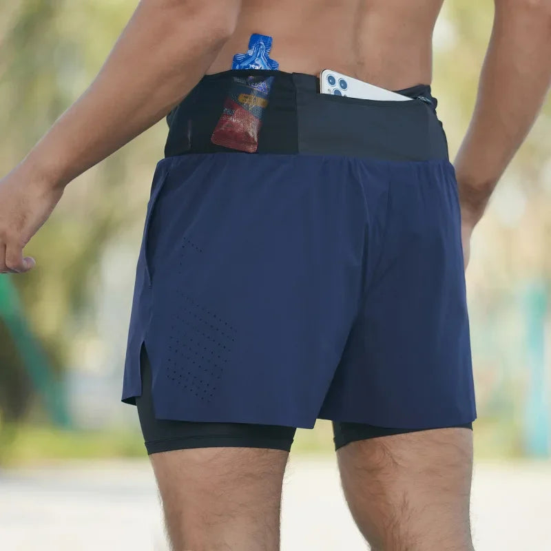 Summer Quick-drying Jogging Shorts Men's Fake Two-piece/Double-layer Casual Training Basketball Elastic Sports Shorts