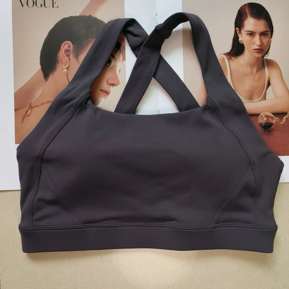 Solid color cross back sports bra quick drying shock-absorbing/Pilates yoga vest running and fitness bra