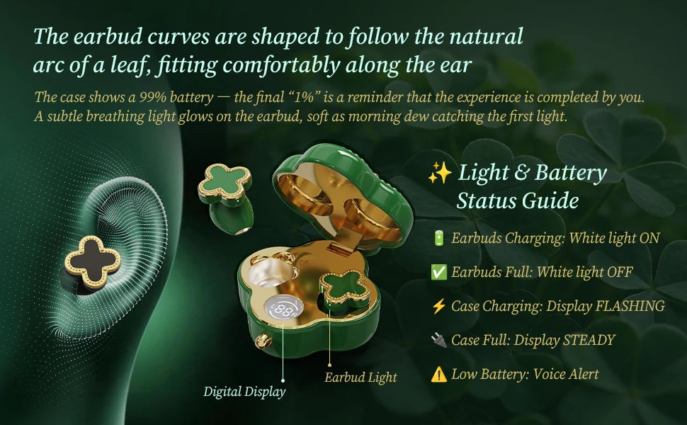 MUCW CO06 Four‑Leaf Clover TWS Wireless Earbuds Bluetooth/V6.0 ENC Call Noise Reduction 3.3g Lightweight In‑Ear Headphones