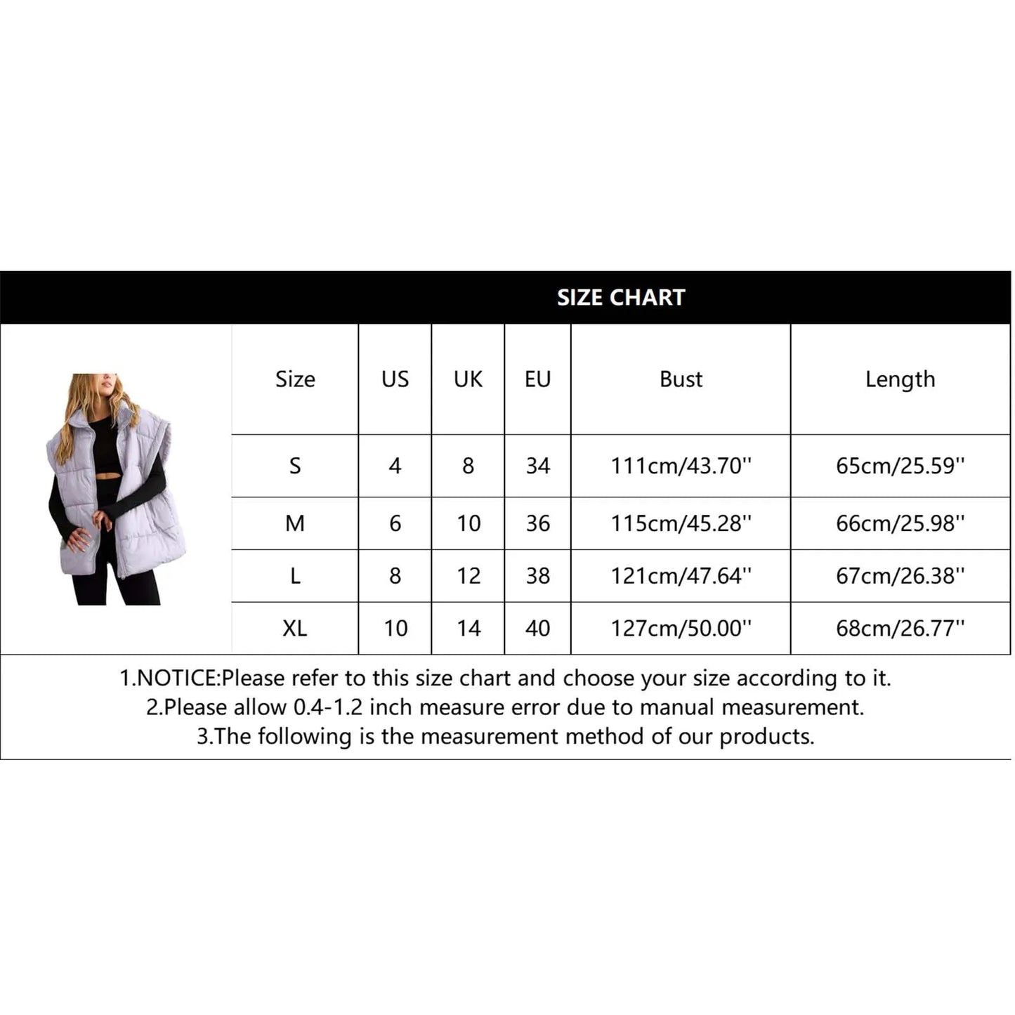 Women Winter Oversized Vest Lightweight/Stand Collar Flysleeve Insulated Padded Puffy Jacket