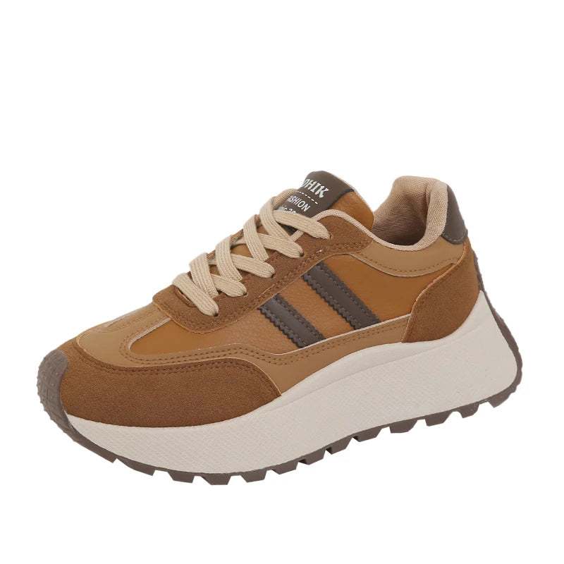 New Summer Autumn Women's Shoes With Thick Sole Casual Board Shoes/Spliced Sports Leather Surface Shoes For Students