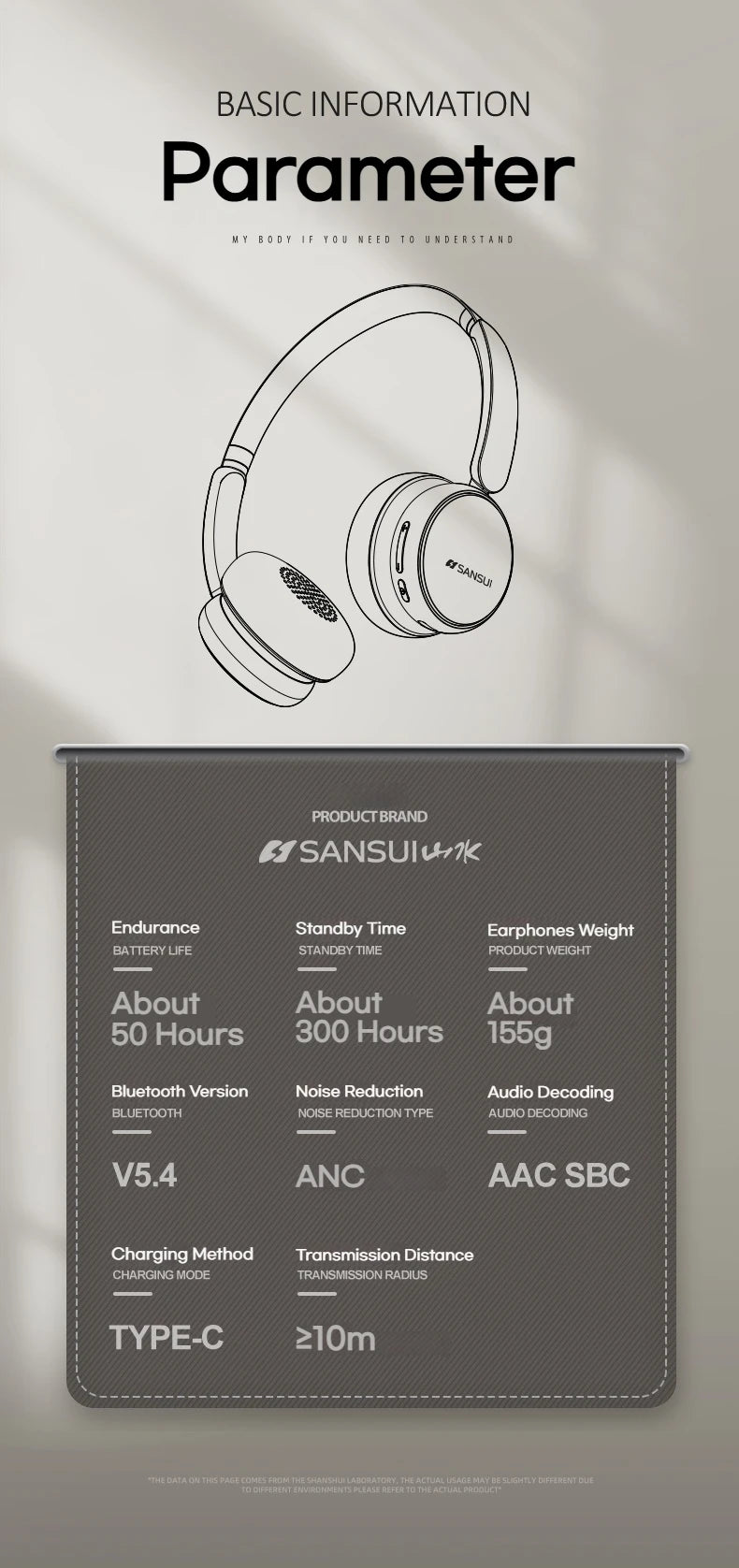 Sansui DT11 ANC Wireless Bluetooth 5.4 Headphone -45dB/Active Noise Reduction Headsets 50H Playtime Over Ear Retro Earphones