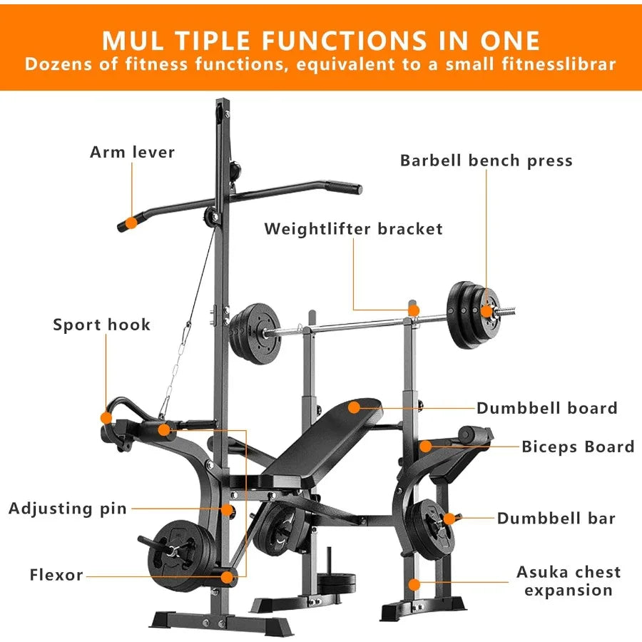 600lbs 6 in 1 Adjustable  Weight Bench Set with Leg Extension and Leg Curl/Multi Function Bench Press Set for Full Body Workout