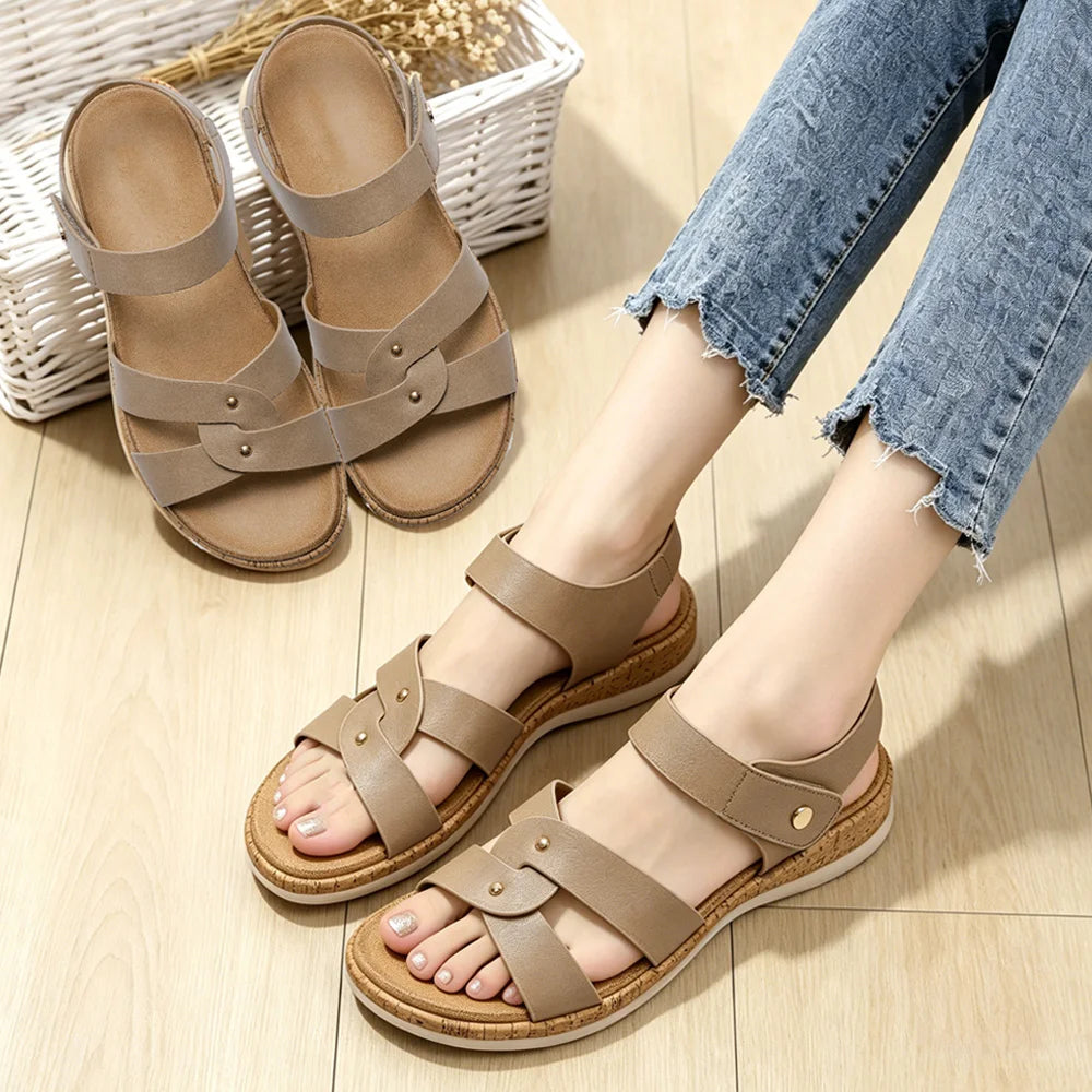 Women Open Toe Flat Sandals Arch Support Adjustable/Comfort Summer Beach Casual Walking Shoes