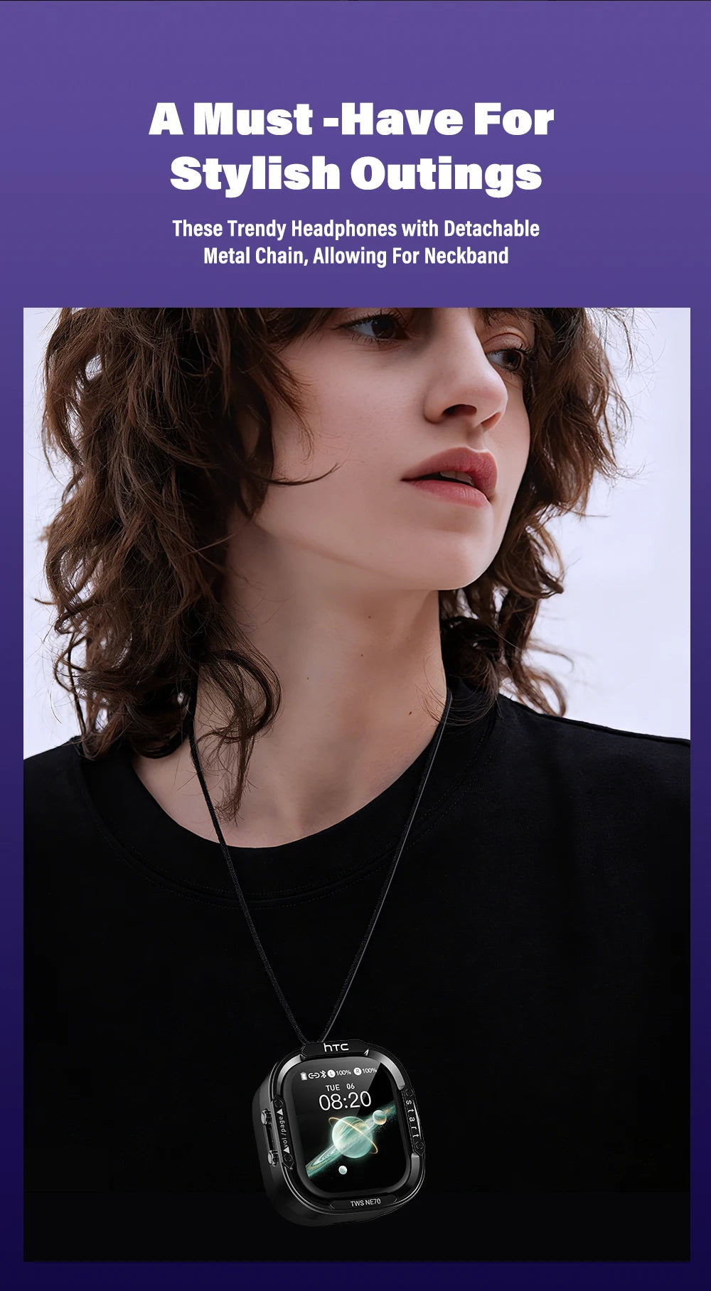 Wireless Headphones Bluetooth HTC NE70 Earphones Microphones/Earbuds AI Translator 30Hours of Battery Life Full HD LCD Display