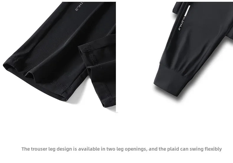 Men's solid color pants summer ice silk elastic quick drying/loose sports pants suitable for casual and business wear M-8XL